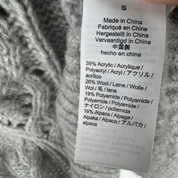 J. Crew Cable Knit Pointelle Gray Sweater Womens Small Alpaca Wool Gray Flowers - Picture 7 of 8